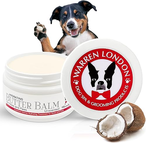 Warren London Bálsamo de mantequilla hidratante para perros, sin perfume, crema de humedad profunda para patas y nariz para almohadillas secas y