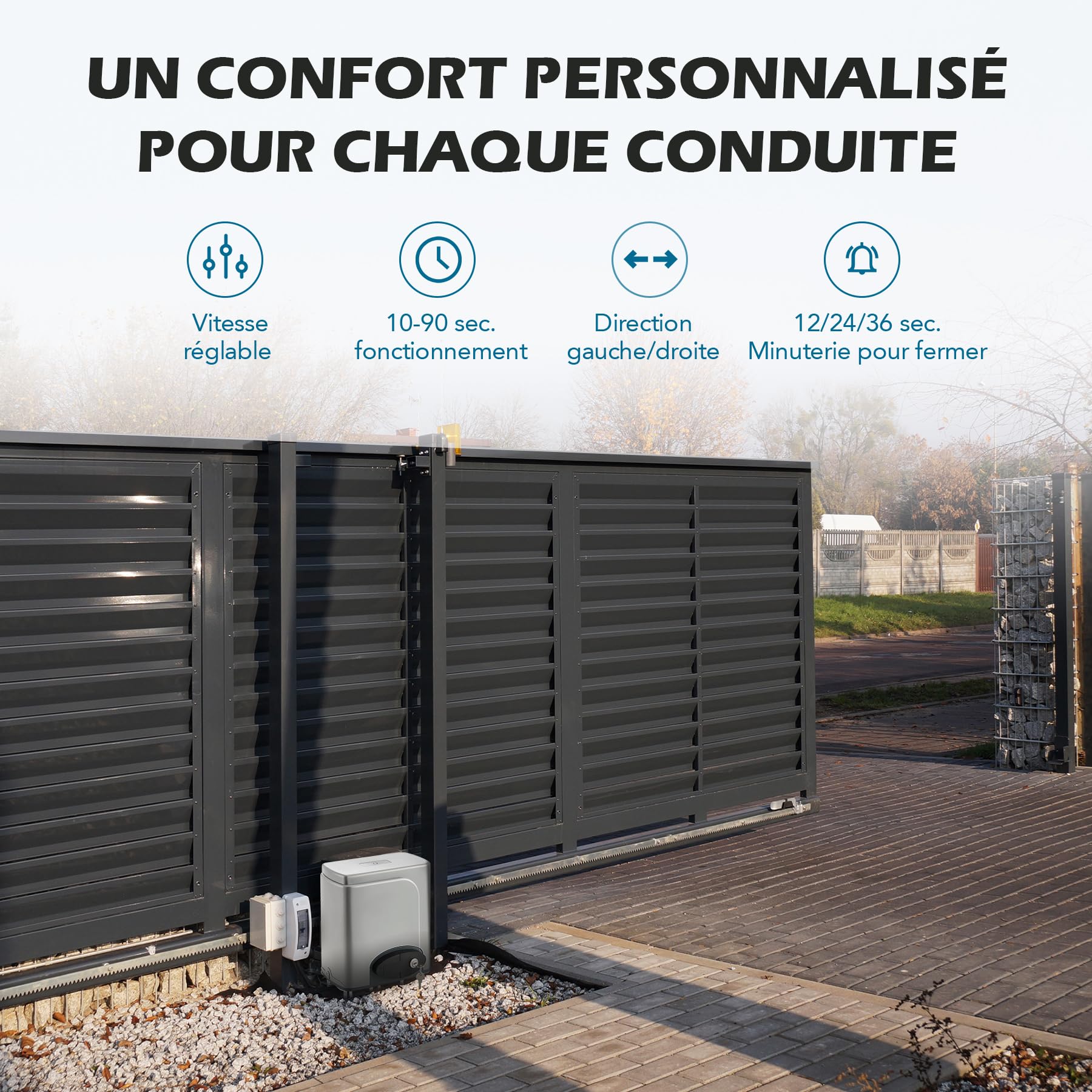 CO-Z Motorisation pour Portail Coulissant 280W - Automatisme Portail 600KG 12M avec 2 Télécommandes, 4m Crémaillères et Capteurs de Sécurité - IP44