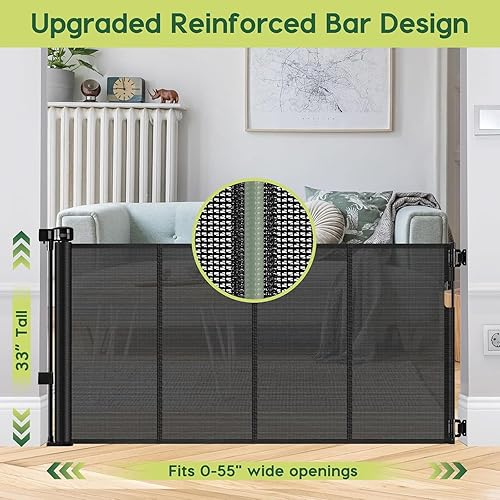 Miniatura 2 de Puertas de bebé retráctiles reforzadas de 55" de ancho con tiras reforzadas, puerta retráctil para perros interior/exterior para puerta, evita