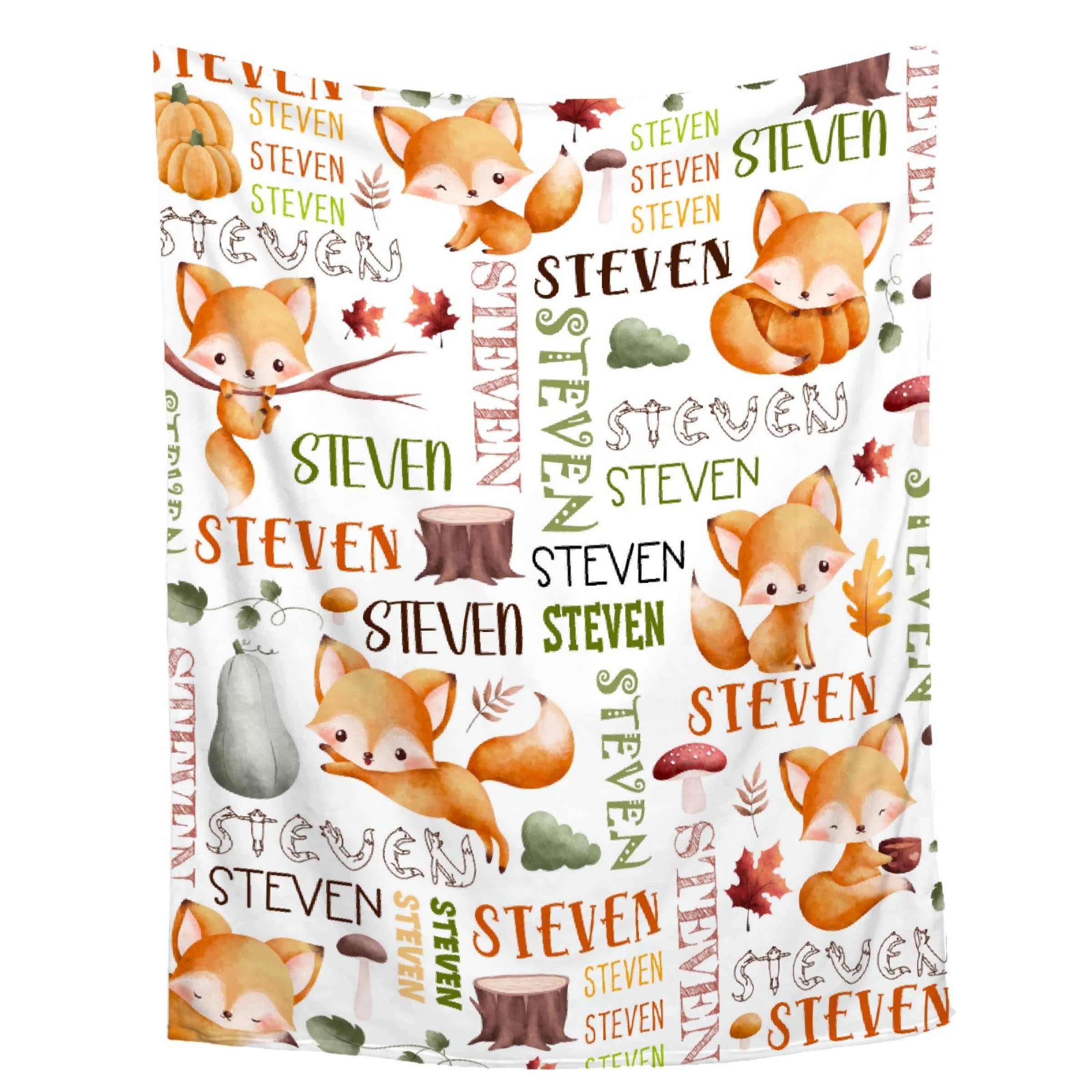 Personalized Fox Autumn Baby Blanket for Girls & Boys - Custom Name Swaddle Blanket for Toddlers, Infants & Newborns - Nursery Stroller Crib Decor