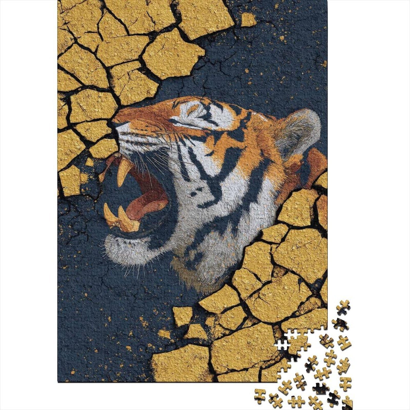 Roaring Tiger Emerging from Cracked Surface Puzzle 1000 Pieces, Animal Themed Jigsaw Puzzle, Gift for Adults And Teens, 52x38cm/1000pcs — image 1