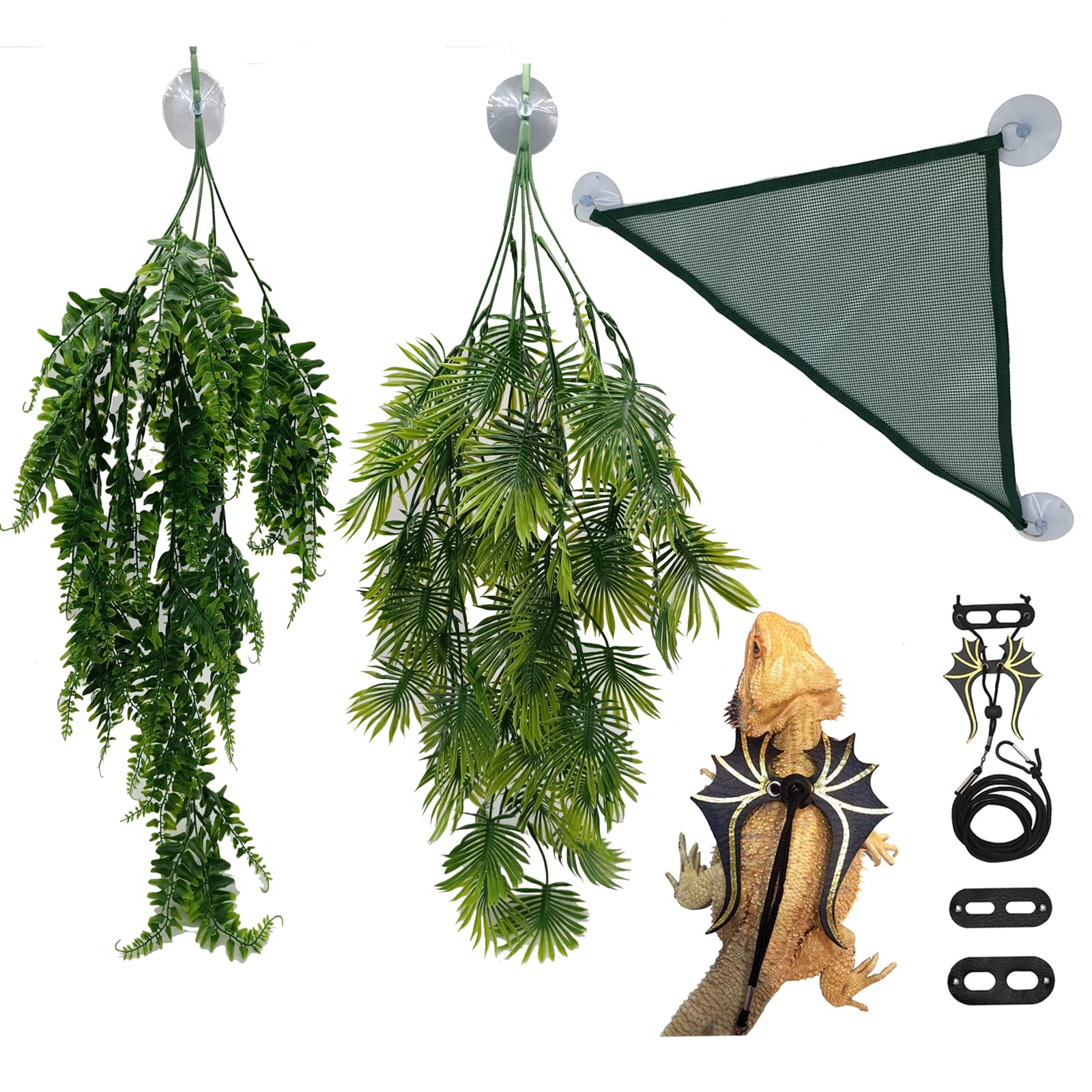 Bearded Dragon Accessories,Leopard Gecko Tank,Reptile Plants,Lizard Hammock Harness Leash,Terrarium Tank Background Decor,Snake, Chameleon,Triceratops, Hermit Crab Toys — image 1