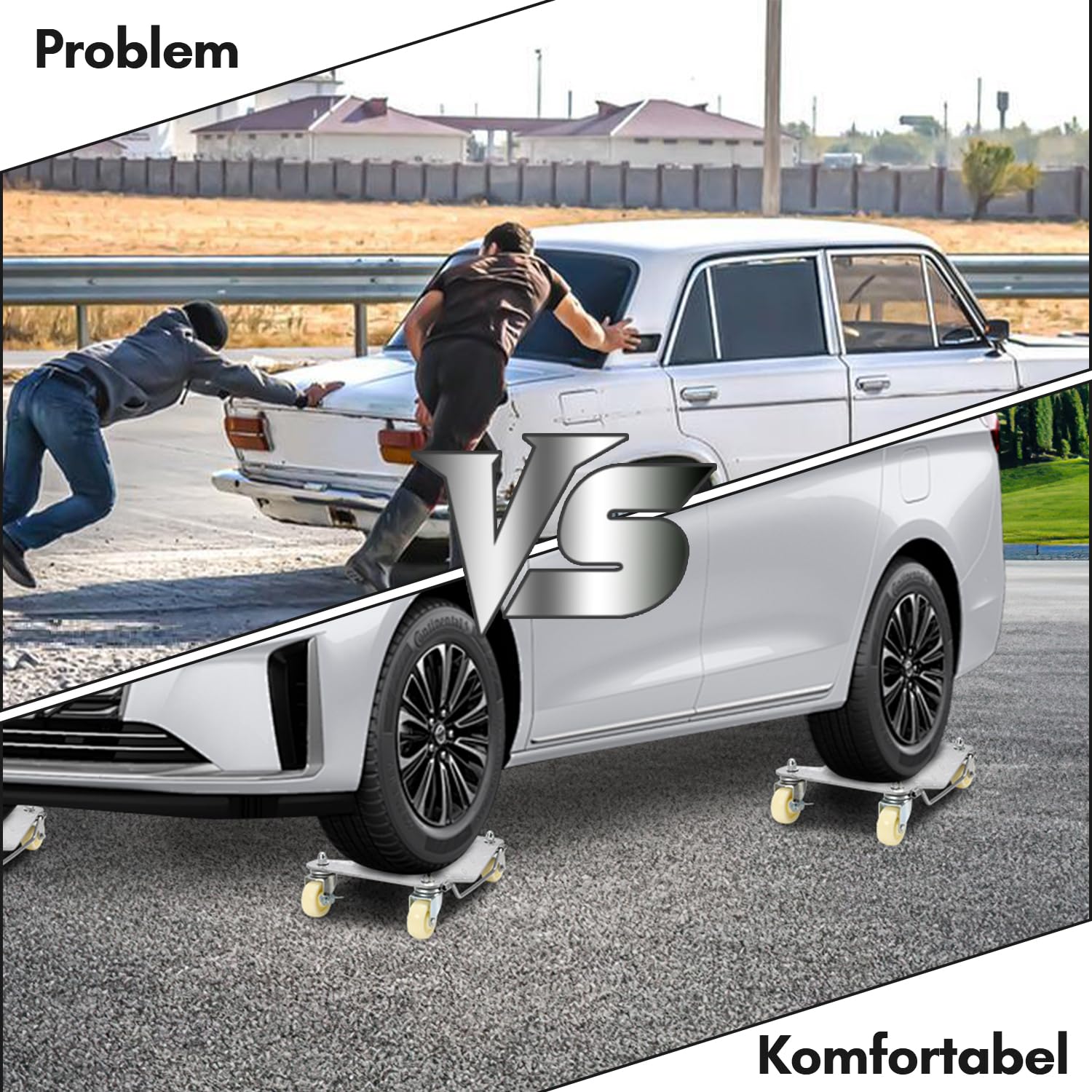 2 Stück Rangierhilfe, Rangierhilfe pkw bis 500kg pro Plattform, Mobile Reifenplattform 41x30x13cm mit 360° drehbare Rollen, Geeignet für Autos, Motorräder, Traktoren, Silber