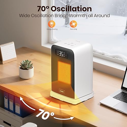 Miniatura 4 de Calentadores de espacio para uso en interiores, calentador de escritorio pequeño de 1500 W 2 en 1 con control remoto, termostato, pantalla LED,