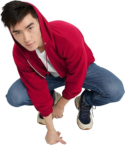 Vista 4 de Hanes - Sudadera EcoSmart con capucha y cremallera frontal hecha de una mezcla de algodón y vellón, de peso medio, para hombres