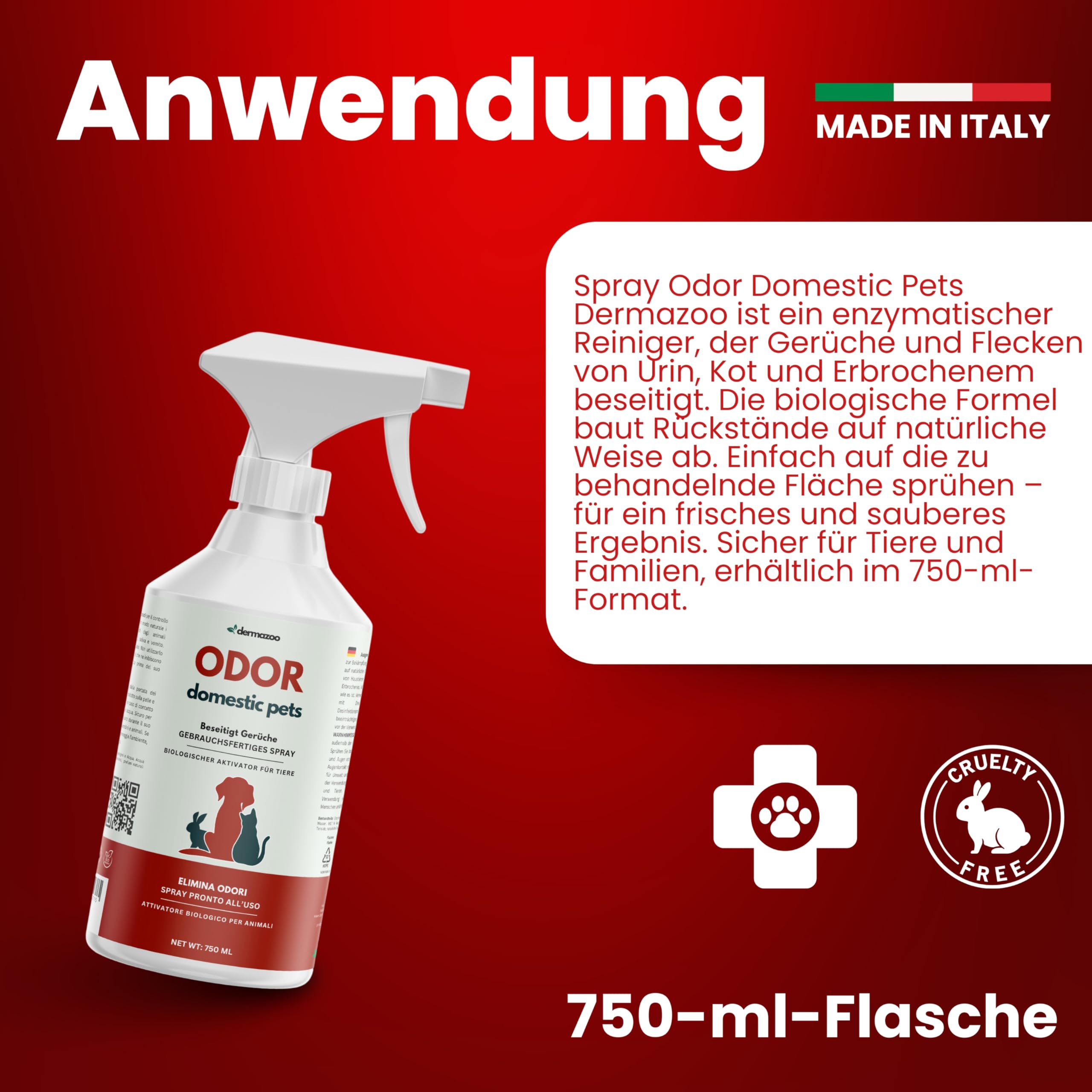 Dermazoo Enzymreiniger Katzenurin & Hundeurin, 750ml Geruchsneutralisierer & Geruchsentferner Spray für Sofa, Matratzenreiniger, Teppich & Textilien, Haustier Welpen Hygiene