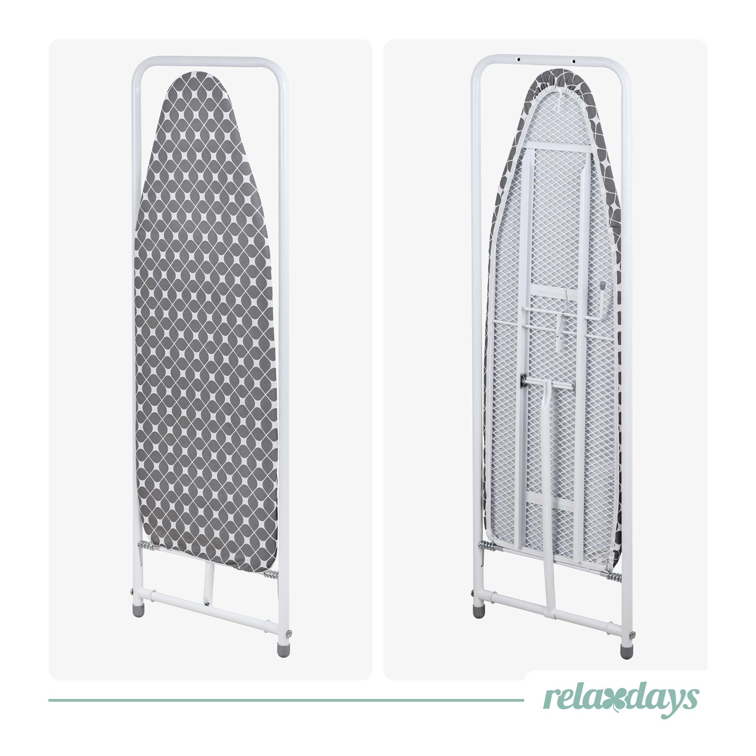 Relaxdays Bügelbrett Türmontage, 108,5 x 43 cm, weiß/grau | platzsparend klappbar, kleine Räume, Bügeltisch zum Aufhängen