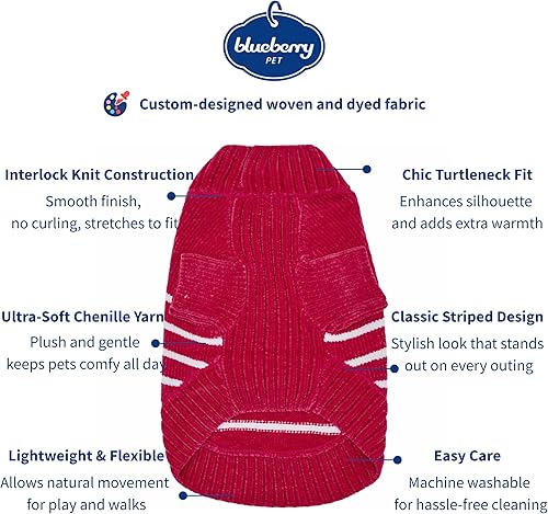 Miniatura 2 de Blueberry Pet Suéter acogedor de felpilla suave a rayas para perro, color rosa intenso, longitud de espalda de 16 pulgadas, paquete de 1 ropa para