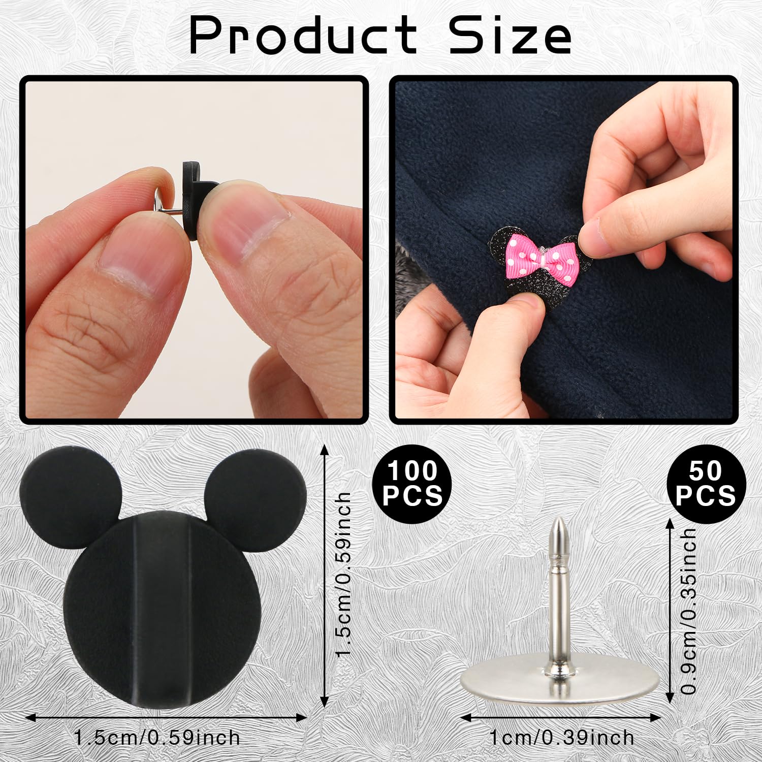BENOSPACE 150Pcs PVC Rubber Mouse Ears Pin Backs Set,100Pcs Mouse Head Pin Backs, 50Pcs Lapel Enamel Pins Clutch Backings Holder Lapel Pin Backs Coat Tie Tacks Keepers for Craft Making Accessory