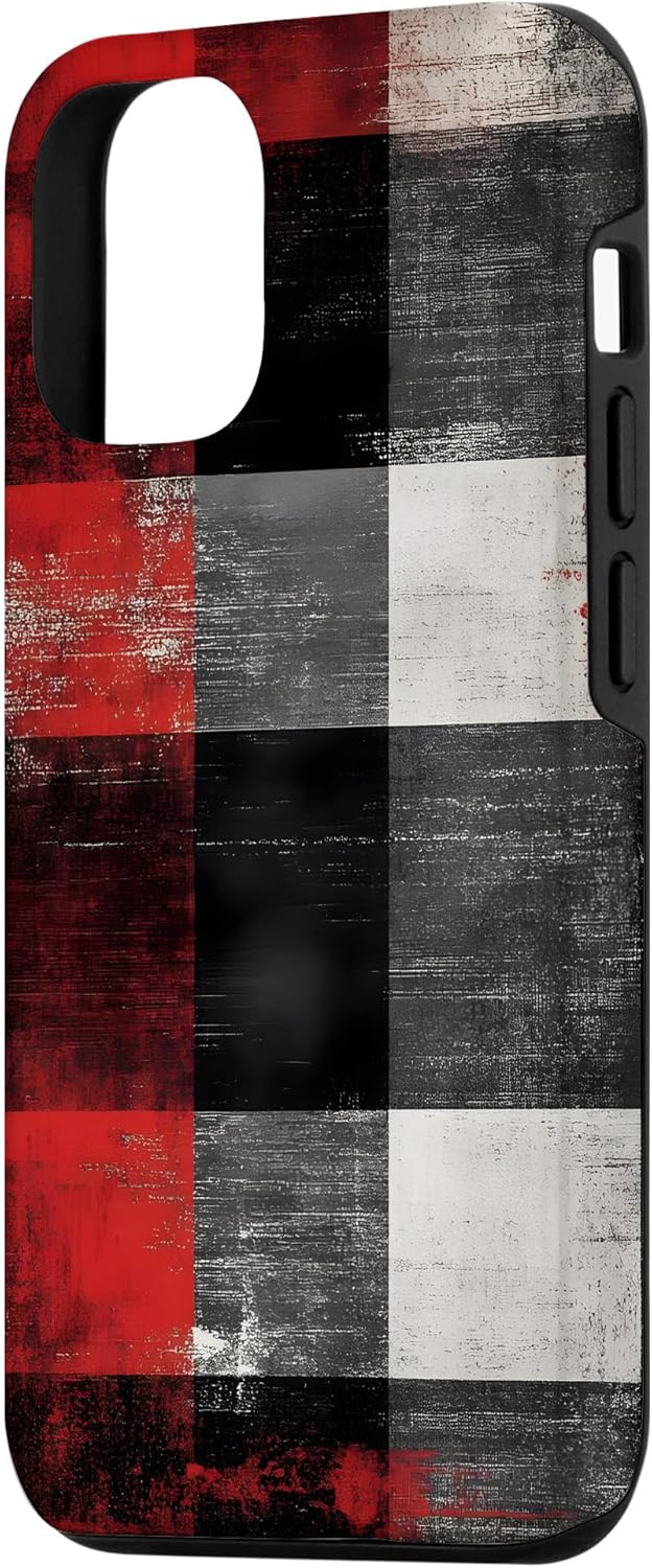 Punk Grunge Checkered Pattern Red Black Case for iPhone 12/12 Pro