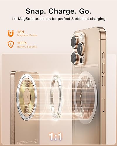 Miniatura 5 de TORRAS Cargador portátil MagSafe, banco de energía magnético inalámbrico ultra delgado de 5,000 mAh con cable USB-C, batería magnética de carga