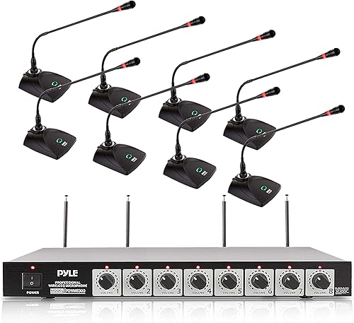 Pyle Sistema de micrófono inalámbrico de 8 canales, juego de micrófono de audio inalámbrico VHF portátil con salida XLR de 14 pulgadas y salida XLR,