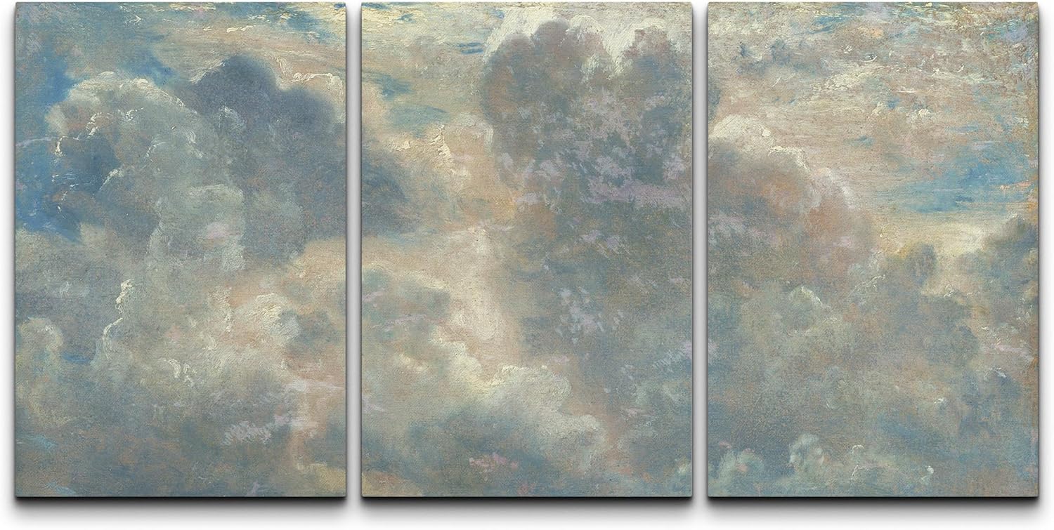 NWT Canvas Print Wall Art Set Vintage Watercolor Pastel Cloudy Blue Sky Skyline Nature Wilderness Illustrations Modern Art Decorative Minimalist Fine Art for Bedroom - 24"x36" x 3