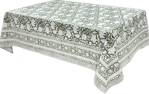 Miniatura 5 de ATOSII Mantel redondo bohemio 100% algodón jade, mantel floral con estampado de bloques para comedor, fiestas, bodas, exteriores I decoración de