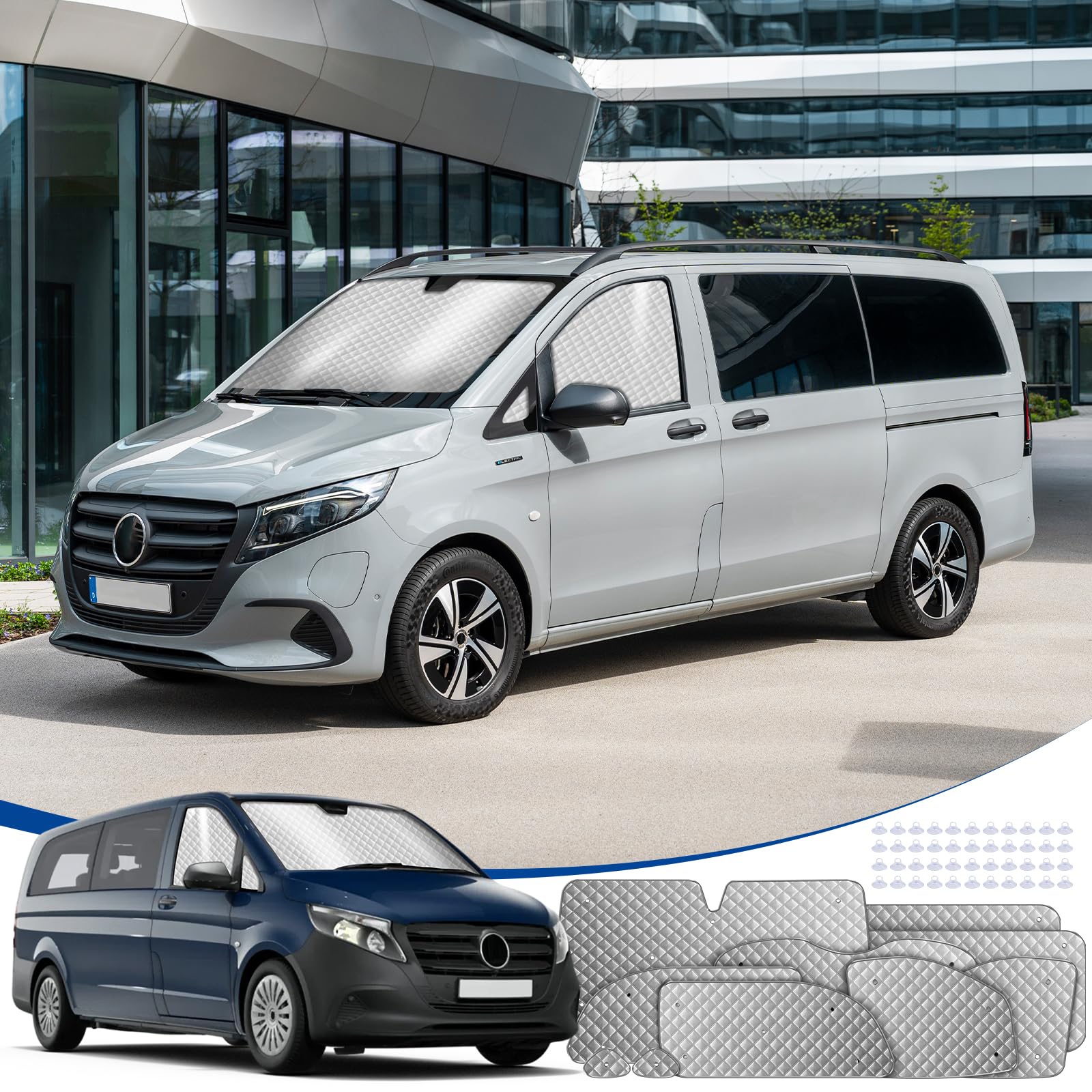 10 szt. mat termicznych pasujących do VITO III W447/Viano 2014-2024 LWB, wewnętrzna osłona przeciwsłoneczna na przednią szybę samochodu, zestaw żaluzji termicznych, zaciemnienie, ochrona przed