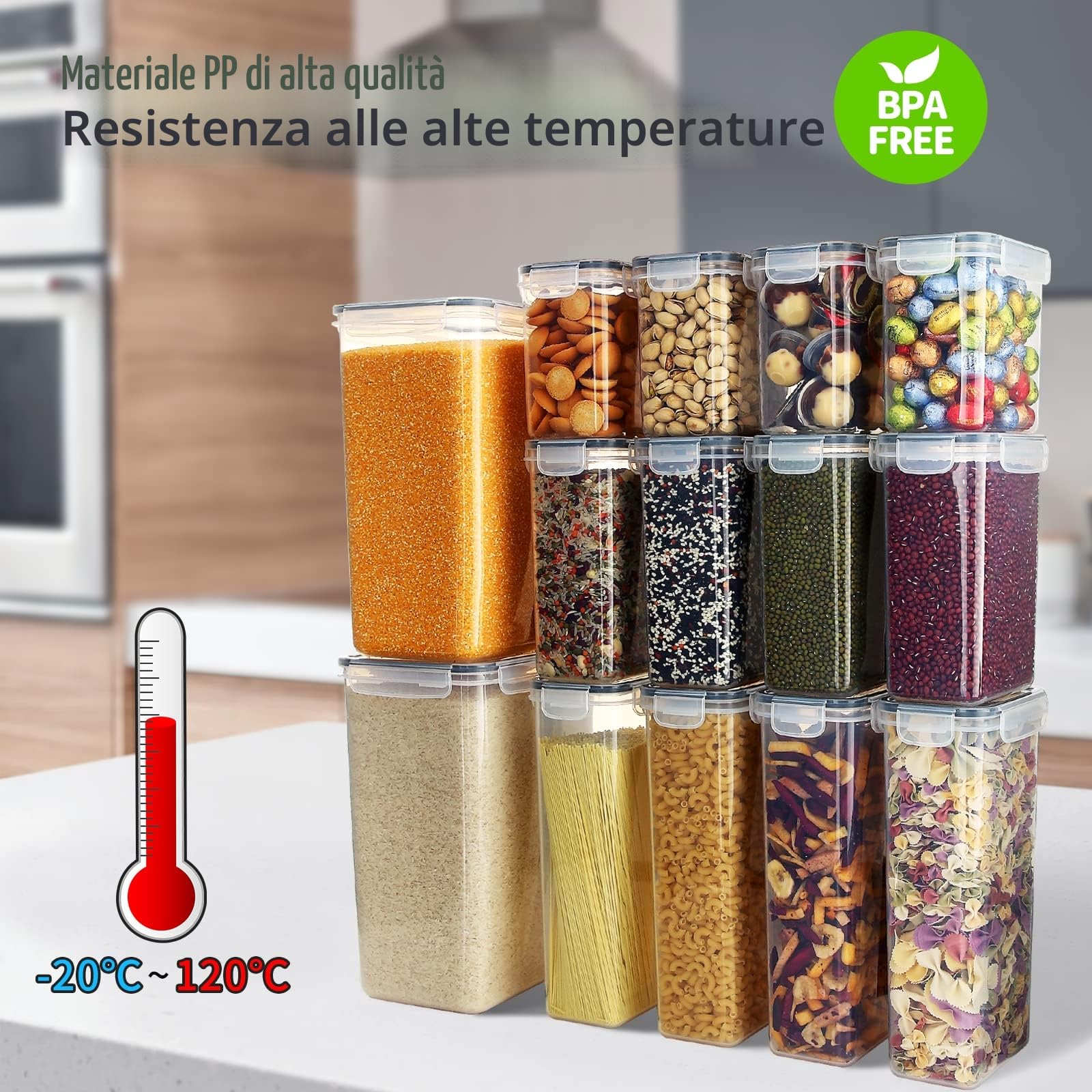 Hibisaws Set 31 contenitori ermetici per alimenti, contenitori plastica con coperchio organizer cucina e frigorifero, scatole pasta zucchero caffè cereali, BPA Free, salvaspazio impilabili