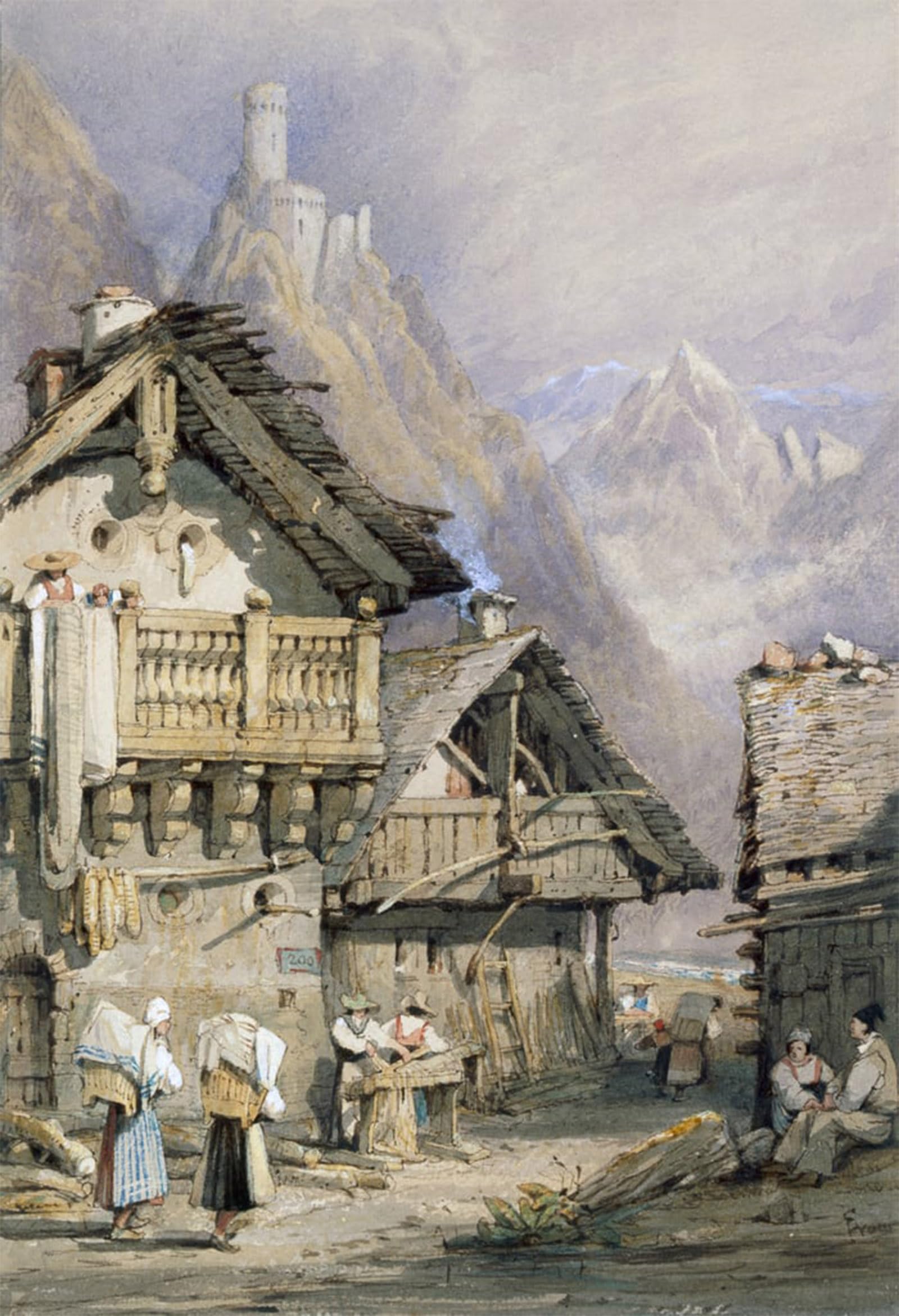RZHRHJES Vintage Picture Wall Picture Painting Print Poster an Alpine Village by Samuel Prout Abstract Wall Art Painting for Home Decor 60x90cm