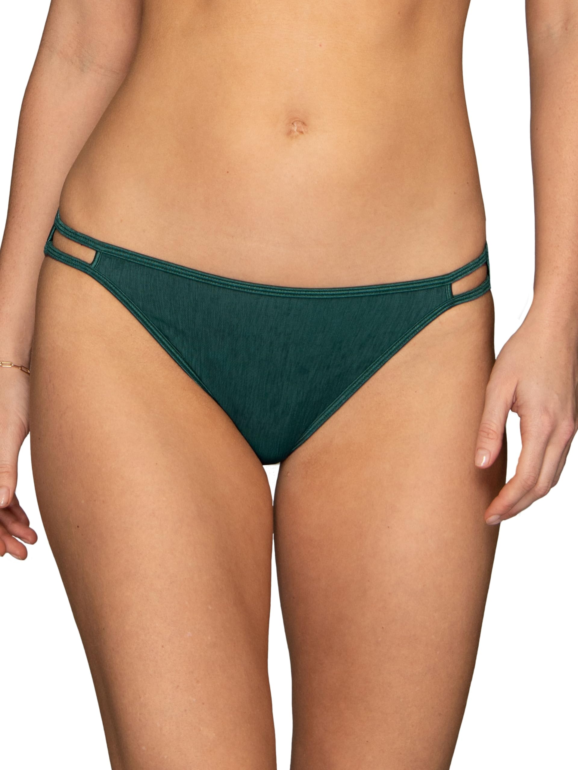 Vanity Fair Women's Illumination String Bikini Panties, Silky Stretch & Satin Trim Style Underwear, Emerald Gem, 7