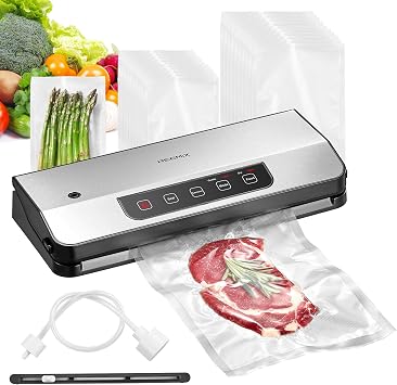Vacuum Sealer Machine, Reemix Automatic Food Vacuum Sealer with Starter Kit, Air Sealing for Food Storage with 20 Bags, Pulse Function, Moist&Dry Mode and External VAC