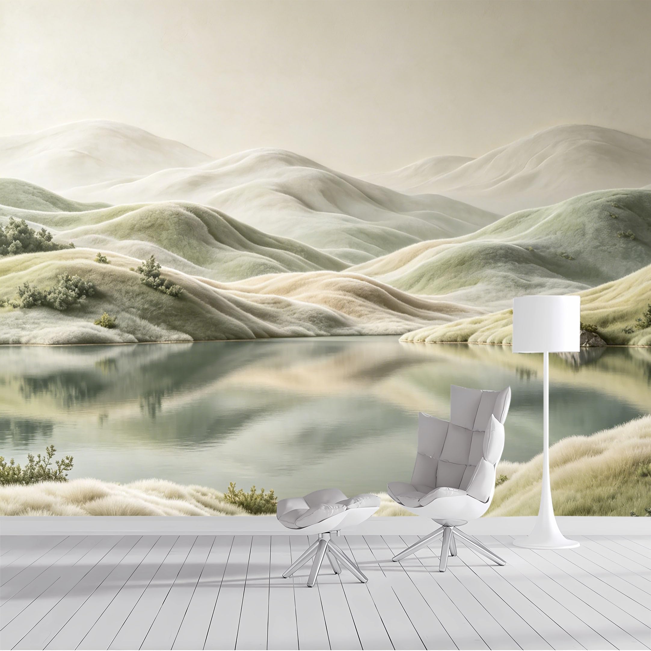 Custom Size Wall Mural Serene Lake Pastoral Landscape Watercolor Nature Scene SelfAdhesive Wall Fabric Removable Peel and Stick Wallpaper Wall Decor for Living Room Bedroom Bathroom
