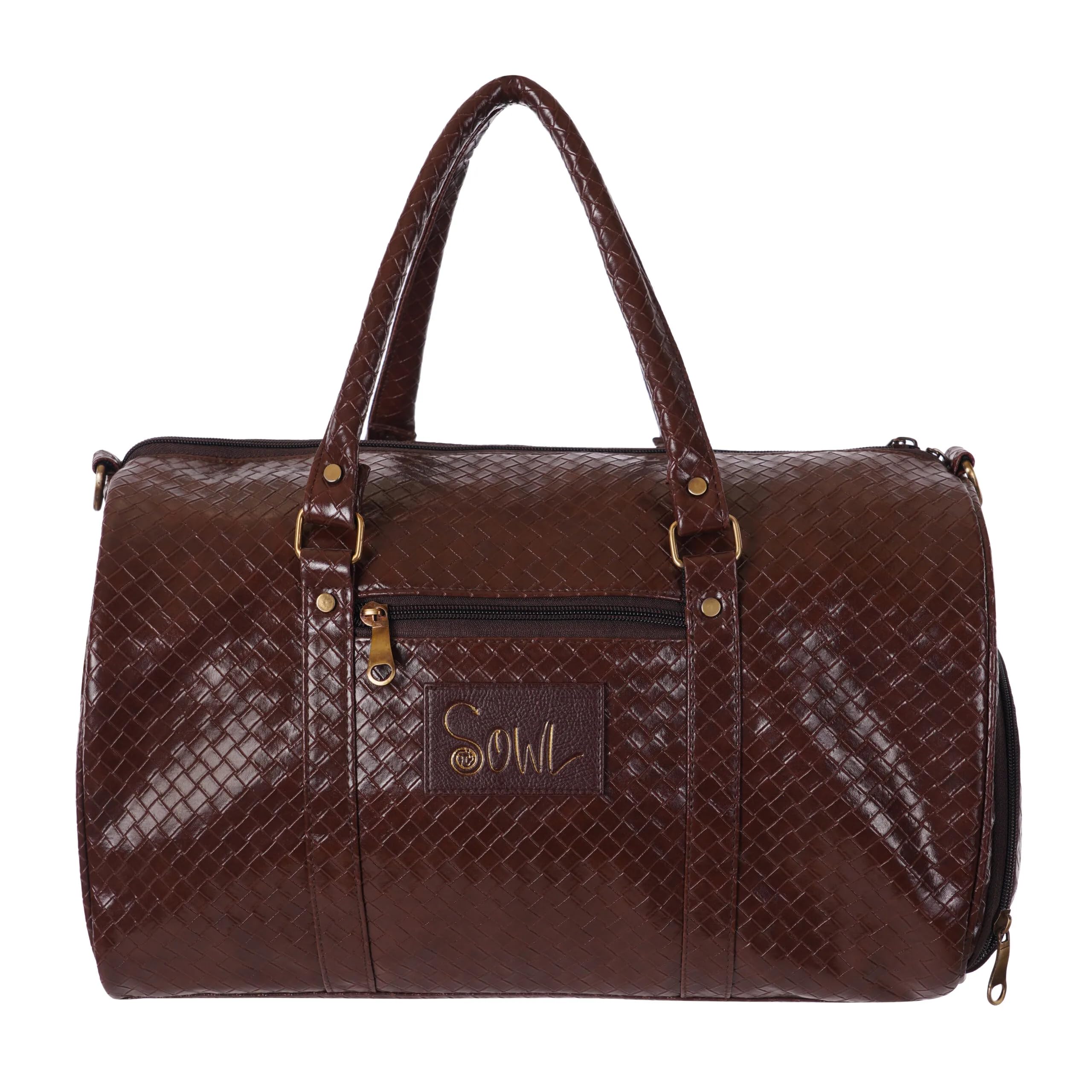 Hard Craft Excellence Textured PU Leather Stylish Airline Friendly Cabin Size Duffle Bags for Men and Women (Brown)-image-23