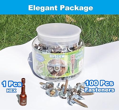 Miniatura 3 de 100 tornillos de poste de fijación de valla con fijador de alambre, clavos de grapas para valla para malla de alambre y cercado tejido, instalación