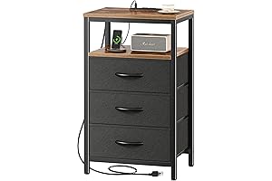Bedroom Nightstand with Charging Station and Storage