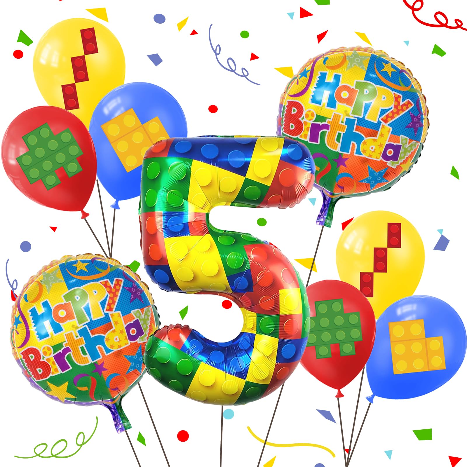 Futureferry32 Inch Building Block Number Balloons - Latex Balloons for Colorful Blocks Theme Birthday Party Baby Shower Decorations (Number 5)