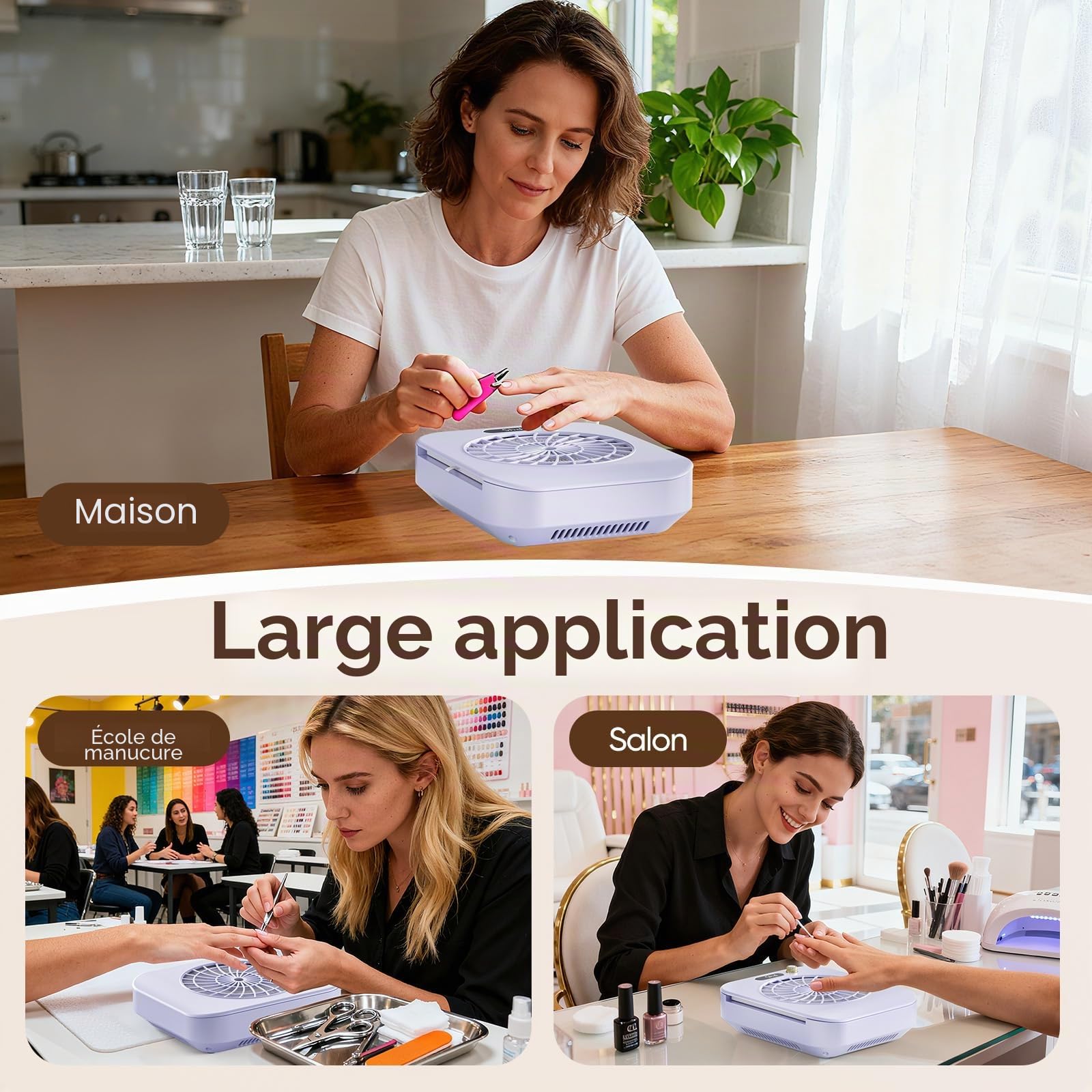 Aspirateur à Poussière pour Ongles Professionnel avec Aspiration Puissante 360°, 45 Niveaux de Vitesse & Filtre Réutilisable, 160CFM 4300RPM Extracteur de Poussière Silencieux
