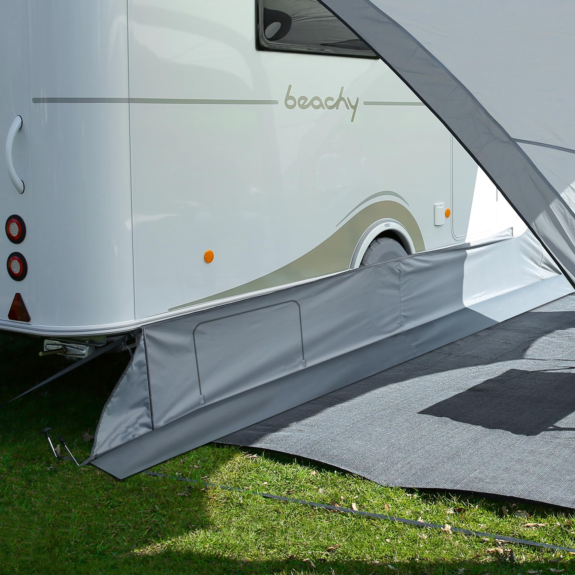 your GEAR Falda de suelo Brela – Falda cortavientos para caravana Hobby Beachy con cubierta de rueda y apertura de cremallera (para Beachy 450)