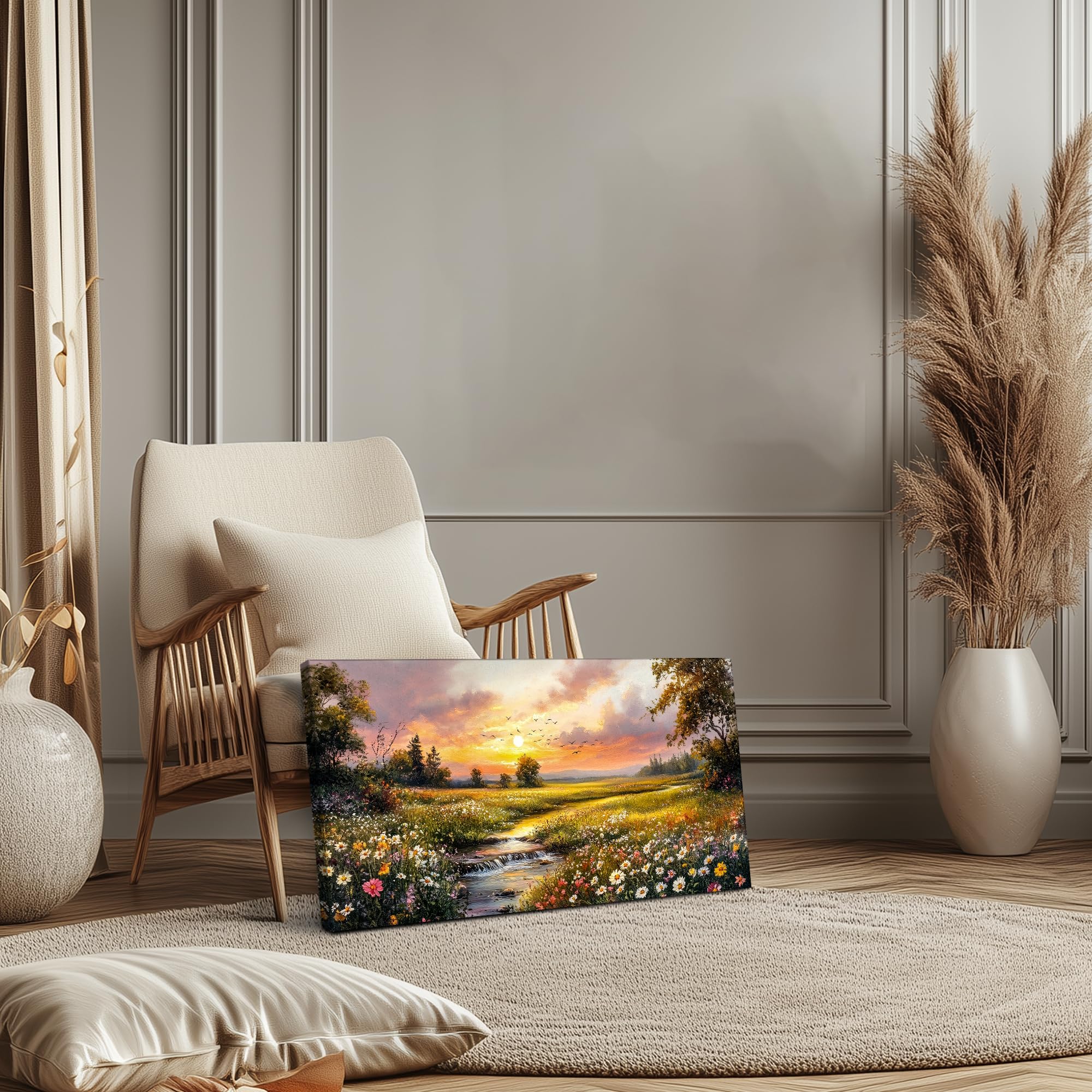 Quadro Su Tela Con Cornice In Legno ZUITINGHUA – Paesaggio 60x120 Cm – Arte Moderna Per Soggiorno E Camera Da Letto – Stampa Giclée Pronta Da Appendere