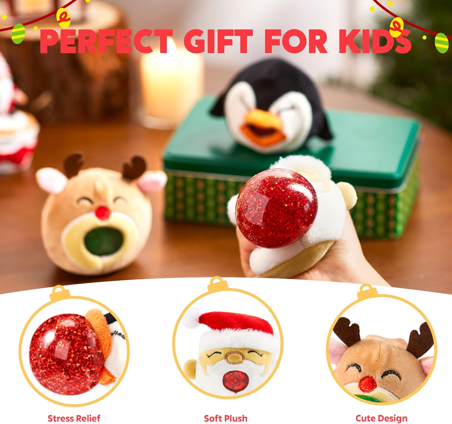 JOYIN 3 PCS Christmas Squeeze Plush Balls, Cute Fidget Toys for Xmas Party Favors, Soft Plushies Relieve Stress and Anxiety, Christmas Funny Toy for Boys Girls