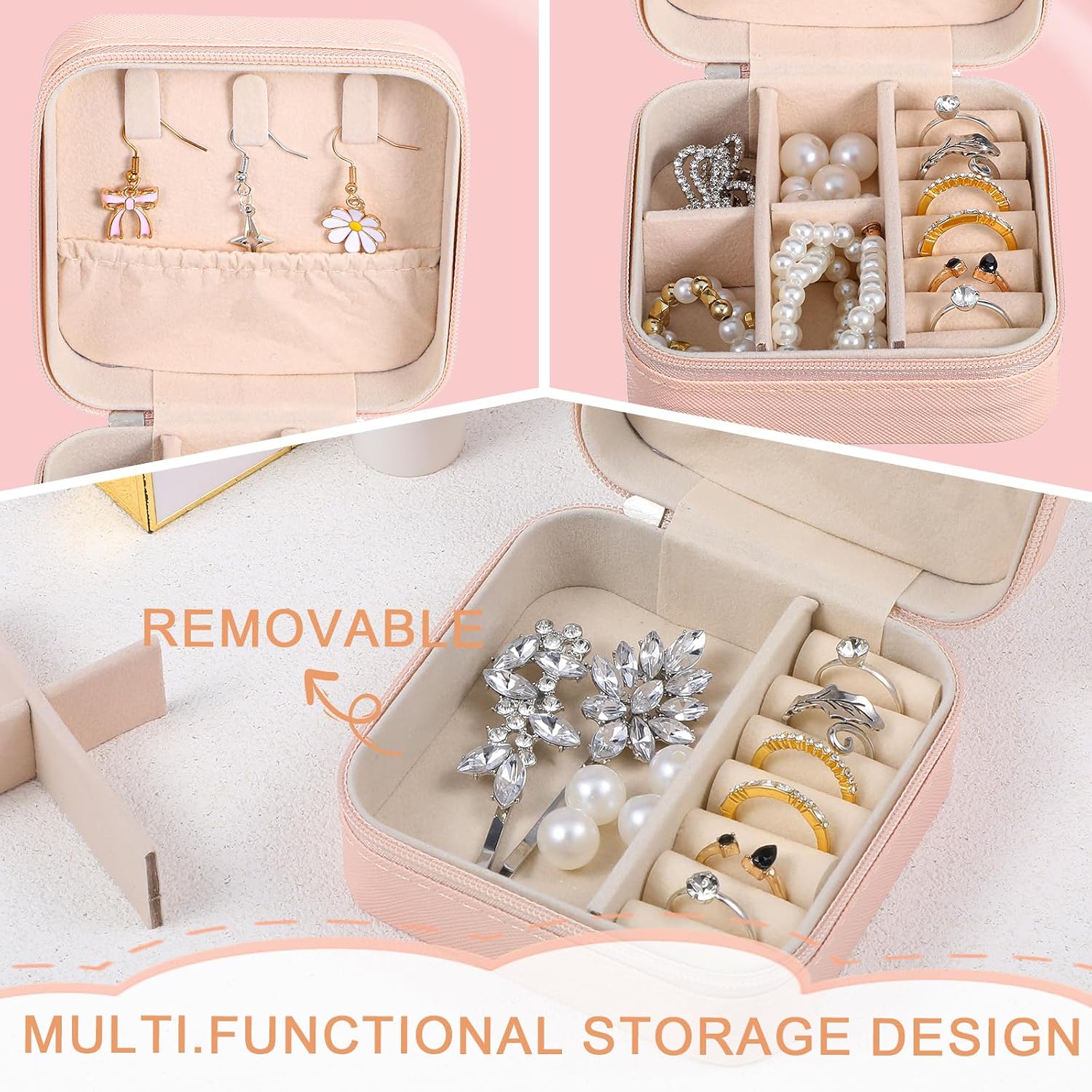 8 Pack Travel Jewelry Case Small Travel Jewelry Box Bridesmaid Gifts Jewelrys Box, PU Leather Small Jewelrys Case Organizer Storage for Rings Earrings Necklaces, Beauty Gifts for Women Girls (Pink)