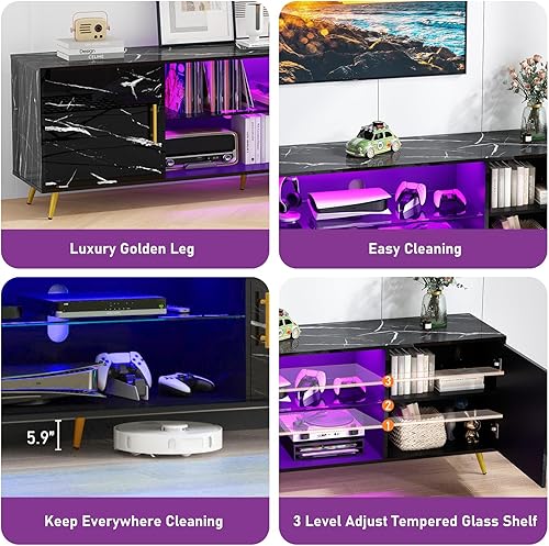 Miniatura 7 de jiteentarou Soporte de TV LED de 70 pulgadas para TV de 7580 pulgadas, centro de entretenimiento para juegos con luces LED, gabinete de TV moderno