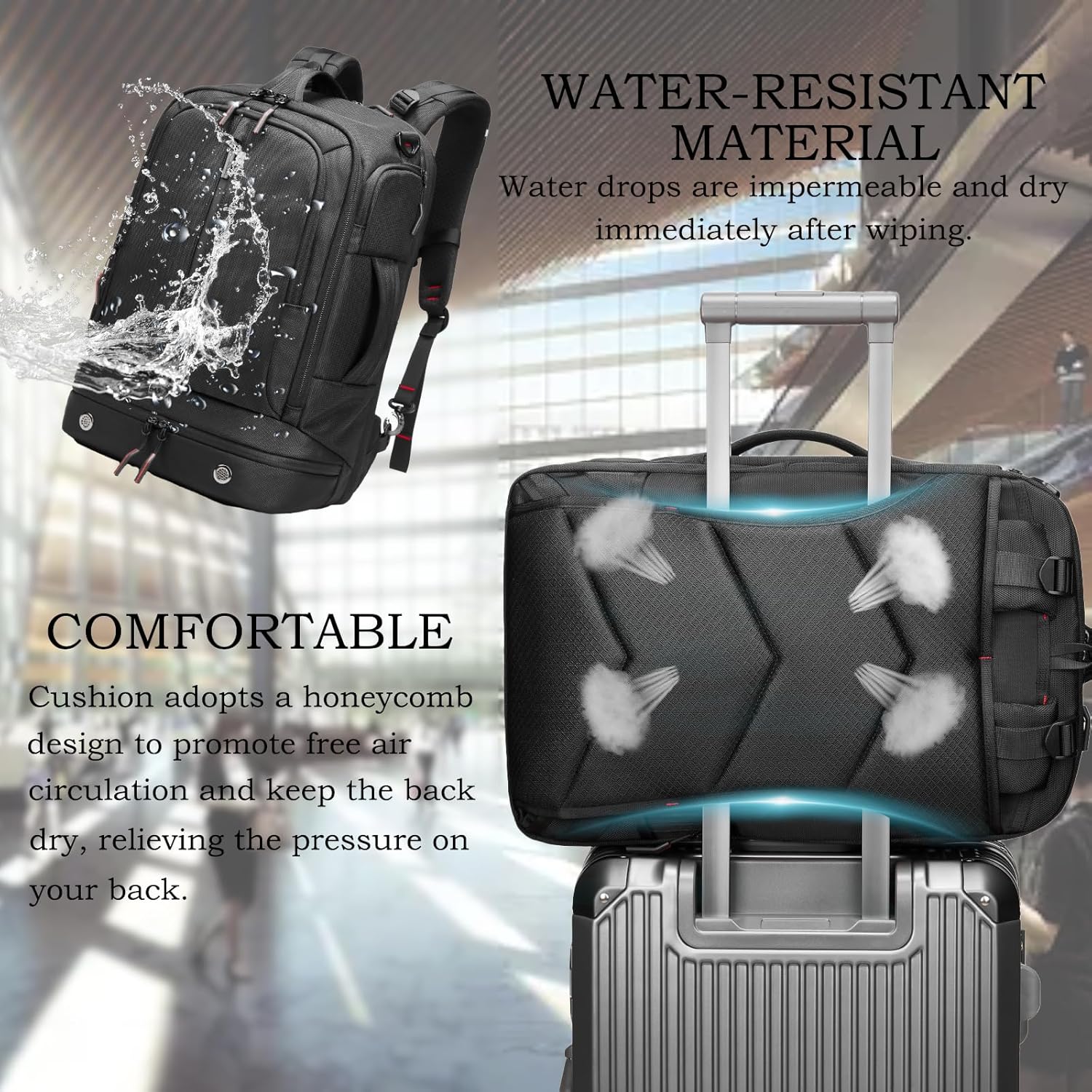 Somago 16 Inch Laptop Backpack Water Resistant Carry On Daypack Backpack Anti Theft Travel Rucksack Backpack with Shoe Compartment Shoulder Strap for Men Women, 33L (Black) - Image 3