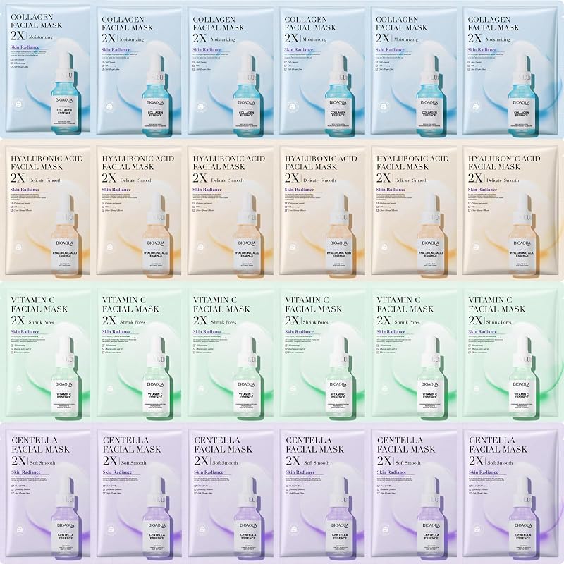 Lythorix Conjunto com 24 Máscaras Faciais de Tecido com Ácido Hialurônico, Colágeno, Vitamina C e Centella