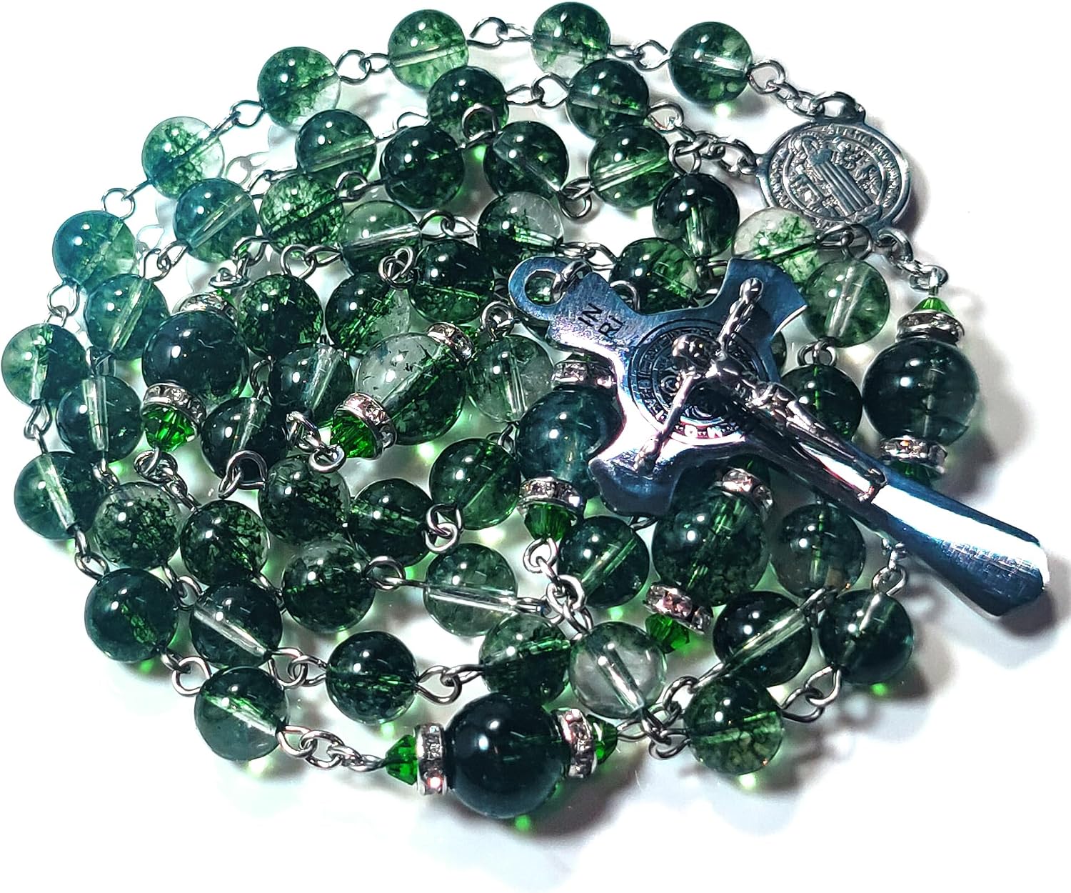 Rosary Beads Chaplet Natural Crystals Green-Soul Rosery Cross Catholic Gifts