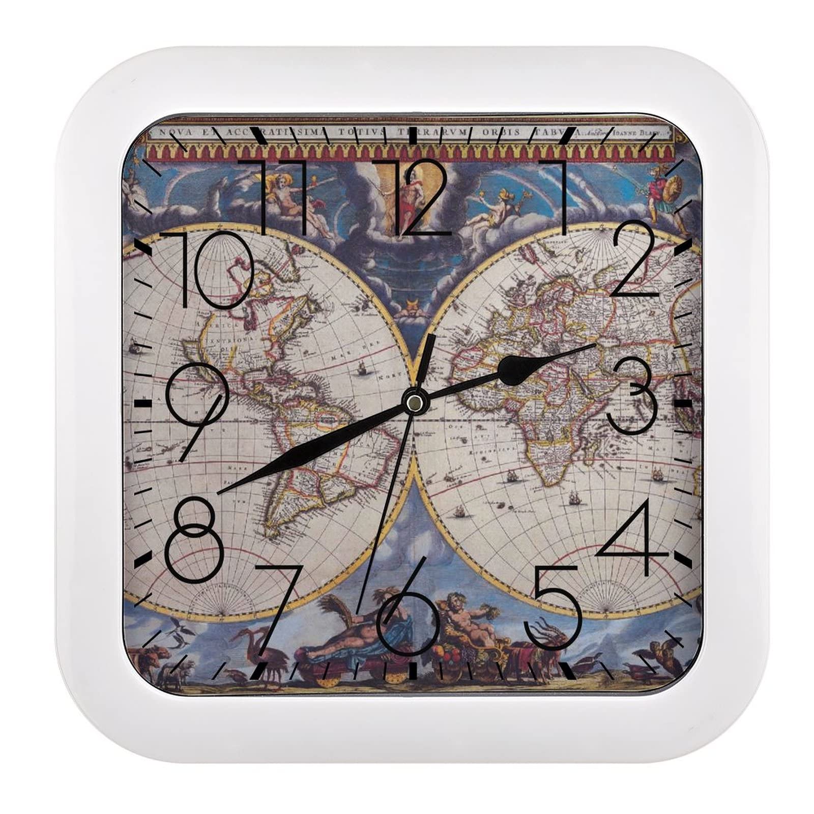 Horloge murale carrée style carte ancienne avec grands chiffres