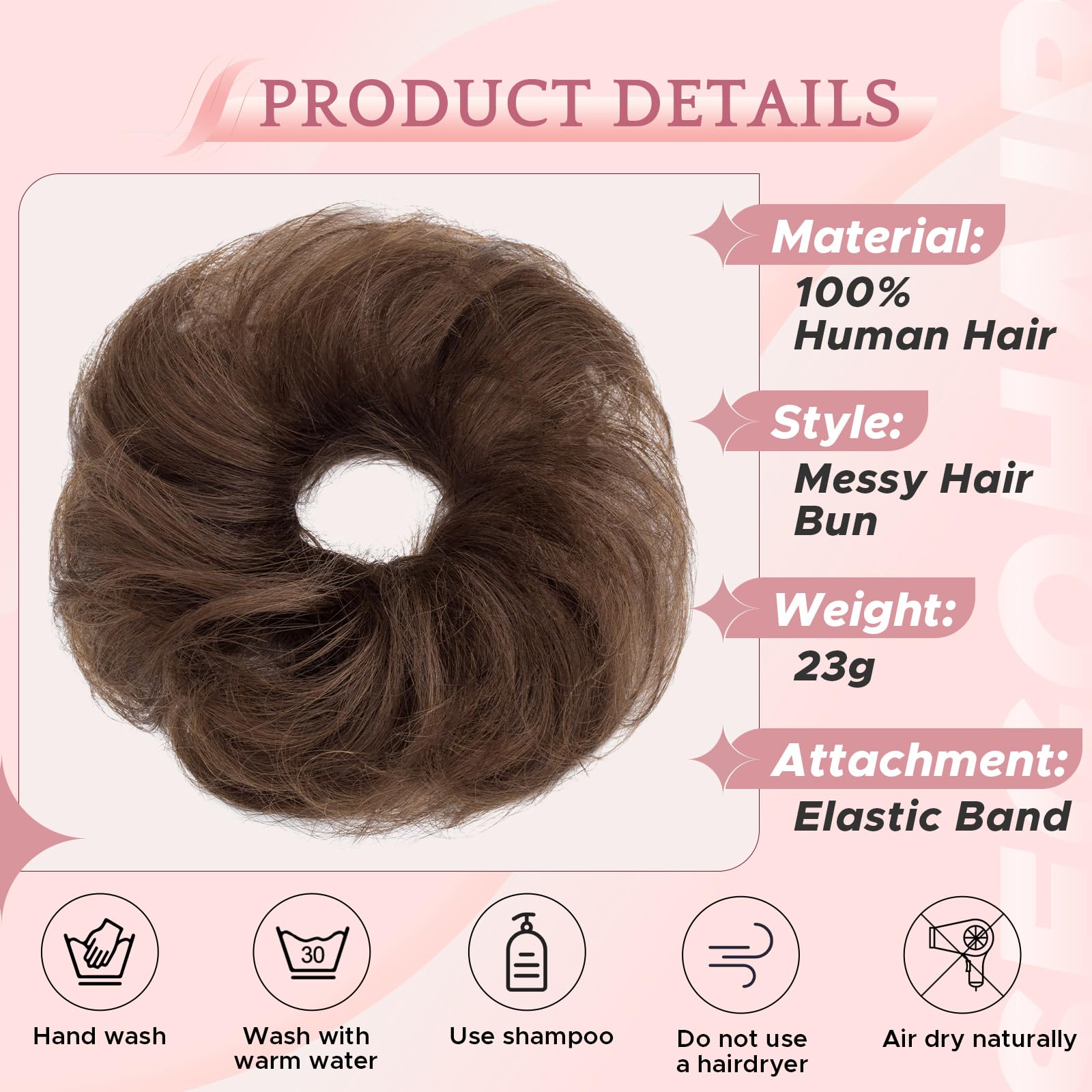 SEGO Pro Real Human Hair Messy Bun Scrunchie, Donut Bun Hair Piece for Women - Curly, 4# Medium Brown, Pack of 1 - Image 4
