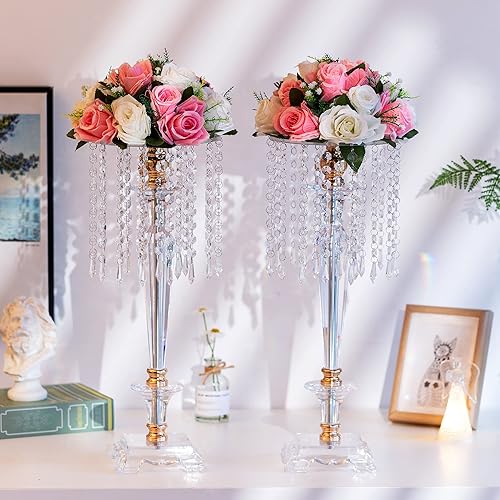 Miniatura 4 de Centros de mesa de boda para mesas, jarrón acrílico, soporte de flores de 19.7 pulgadas de alto para bodas, florero transparente a granel con