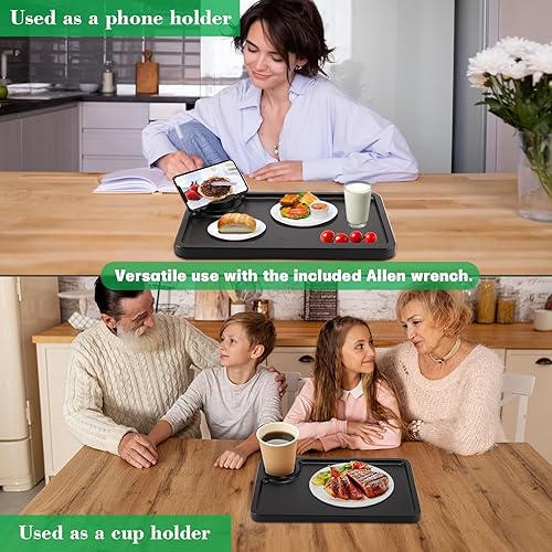 Miniatura 2 de Mesa de brazo para sofá, bandejas de TV plegables multifunción con soporte giratorio de 360 para teléfono y almohadilla, bandeja de mesa de sofá