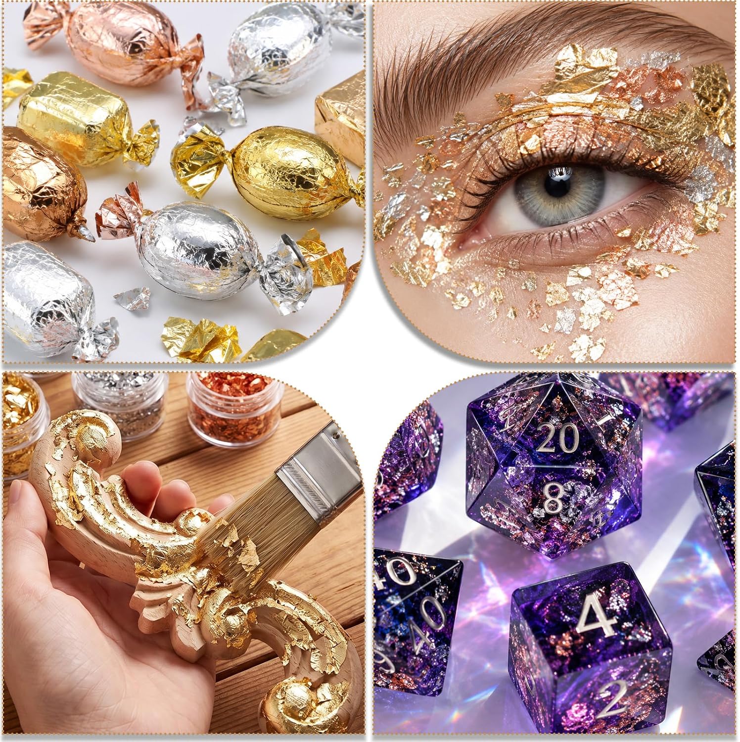 Gold Flakes for Resin, 5 Bottles Nail Foil Flakes Glitter Nail Art
