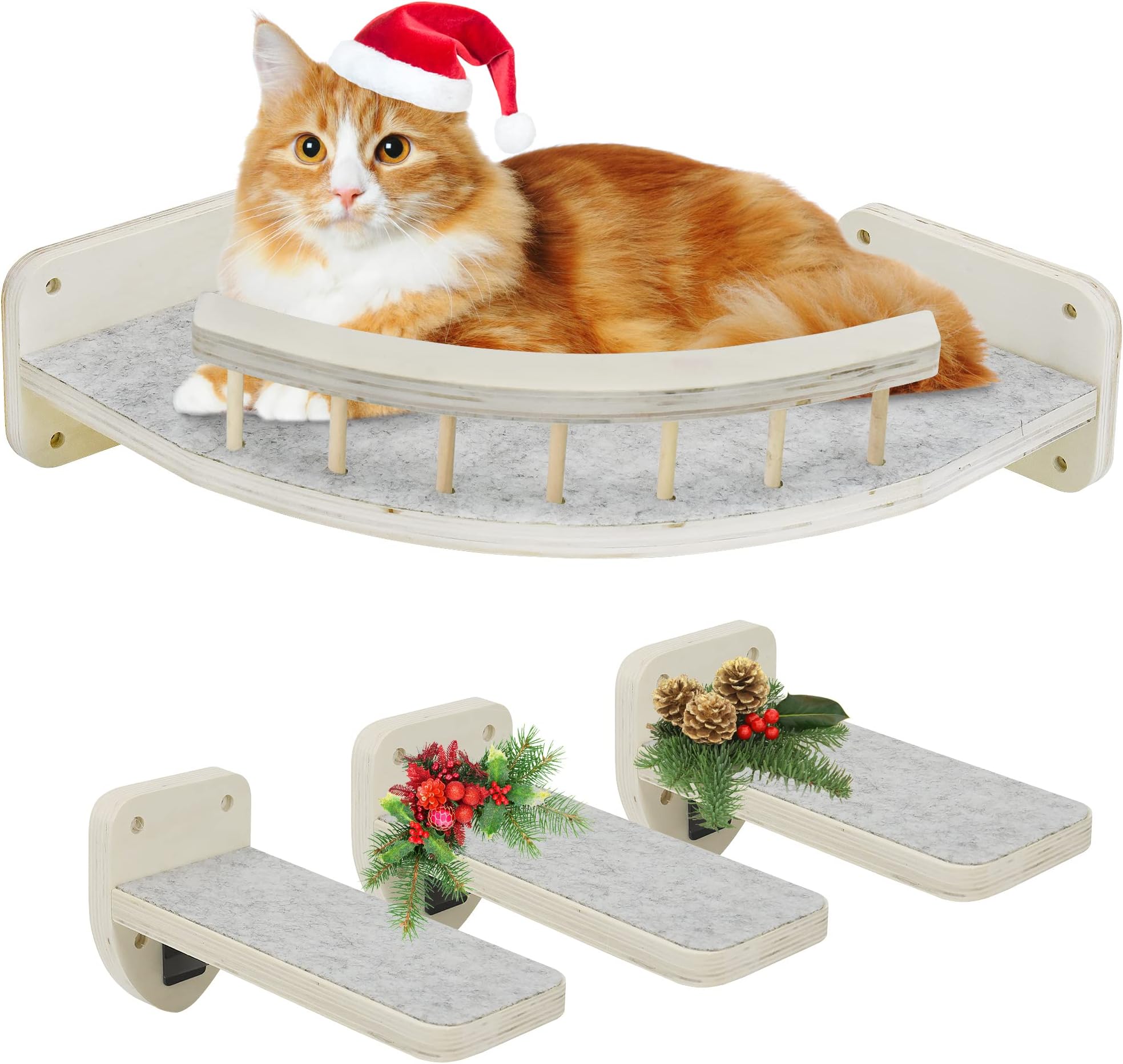 Cat Wall Shelves with 3 Wall Steps, Cat Shelves and Perches for Wall, Cat Wall Furniture Cat Climbing Shelf Cat Scratching Post for Sleeping, Playing, Gift for Cat