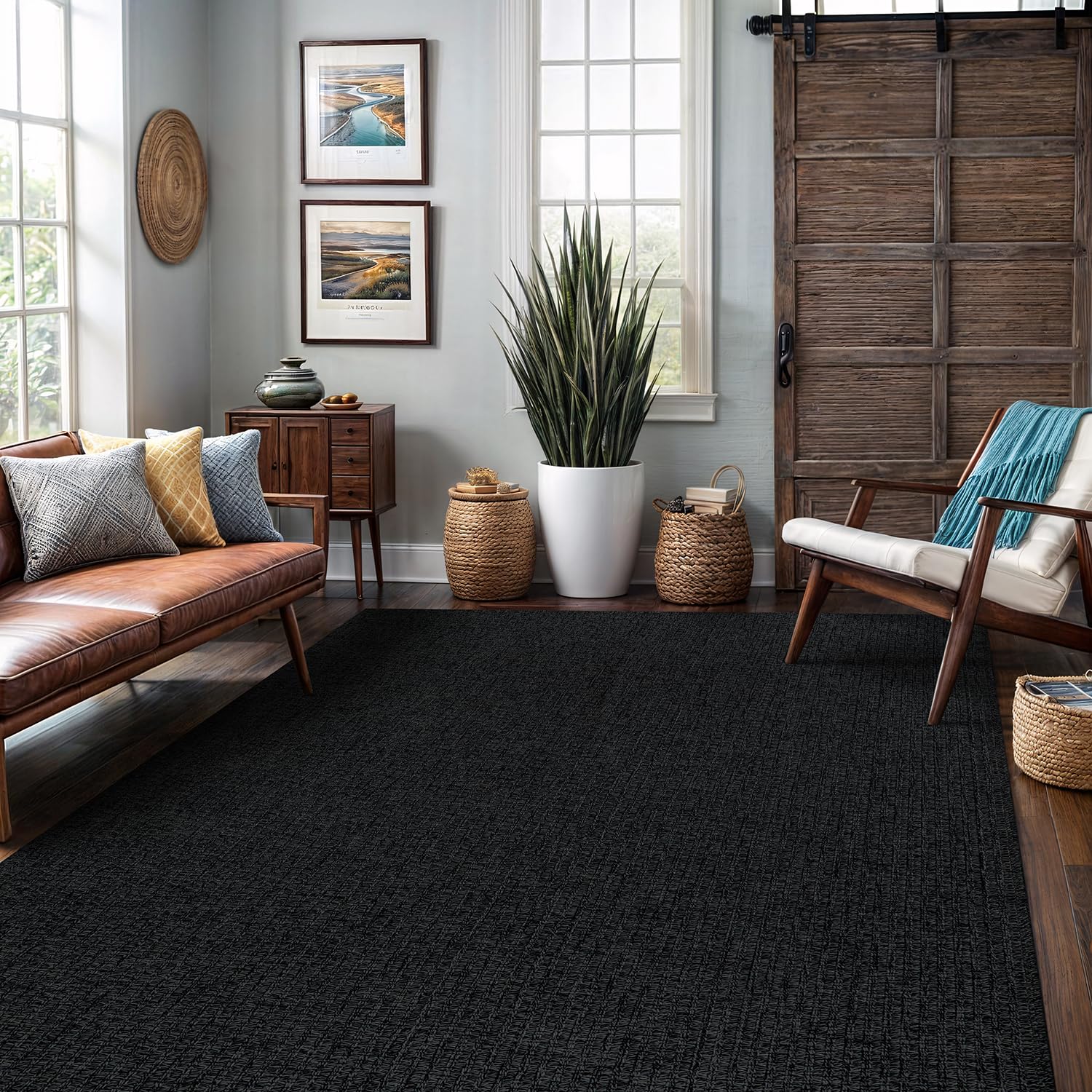 Easy Jute Rug 9x12 Indoor Outdoor Natural Rugs Solid Fiber Rug Woven Area Rug Boho Easy Clean Inside Carpet for Living Room Bedroom Dining Room