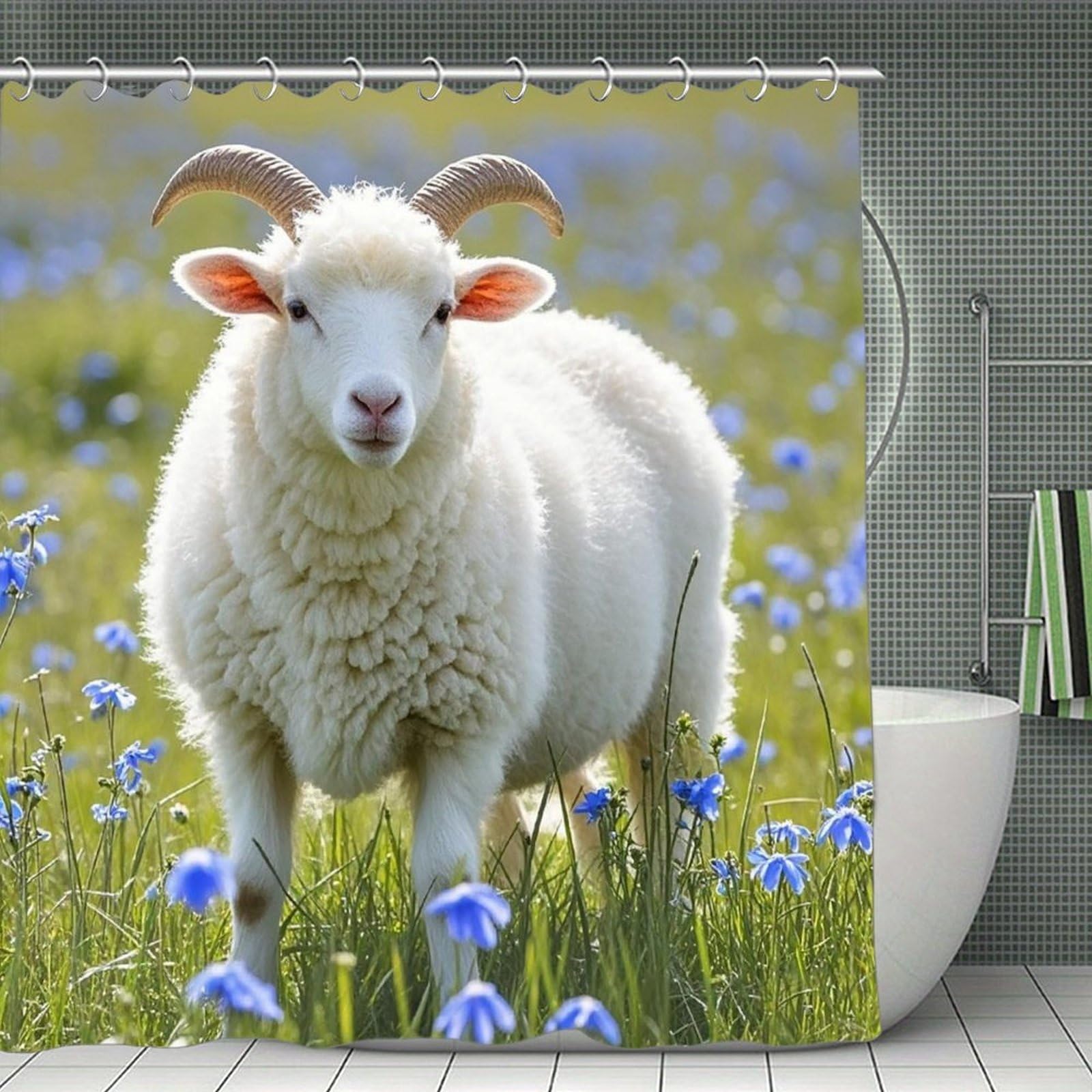 VstaDank Sheep Bath Curtain Elegant Heavy Duty Shower Curtains 70x70 in Rustic Farmhouse Cloth Shower Curtains Neutral Modern Bath Curtain for Bathroom