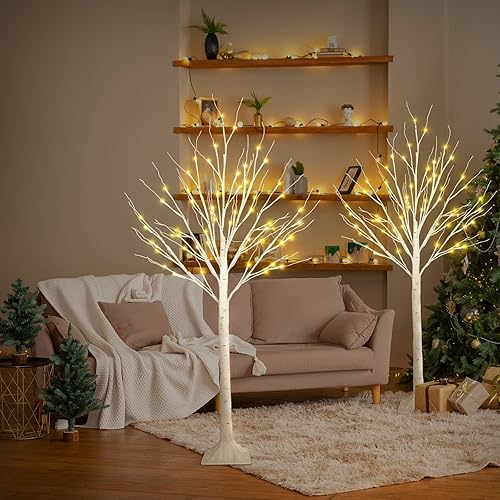 Miniatura 2 de Paquete de 1 árbol de abedul iluminado de 4 pies (tamaño más alto y de pie en el suelo), árbol de Navidad de abedul para interiores y exteriores, 96
