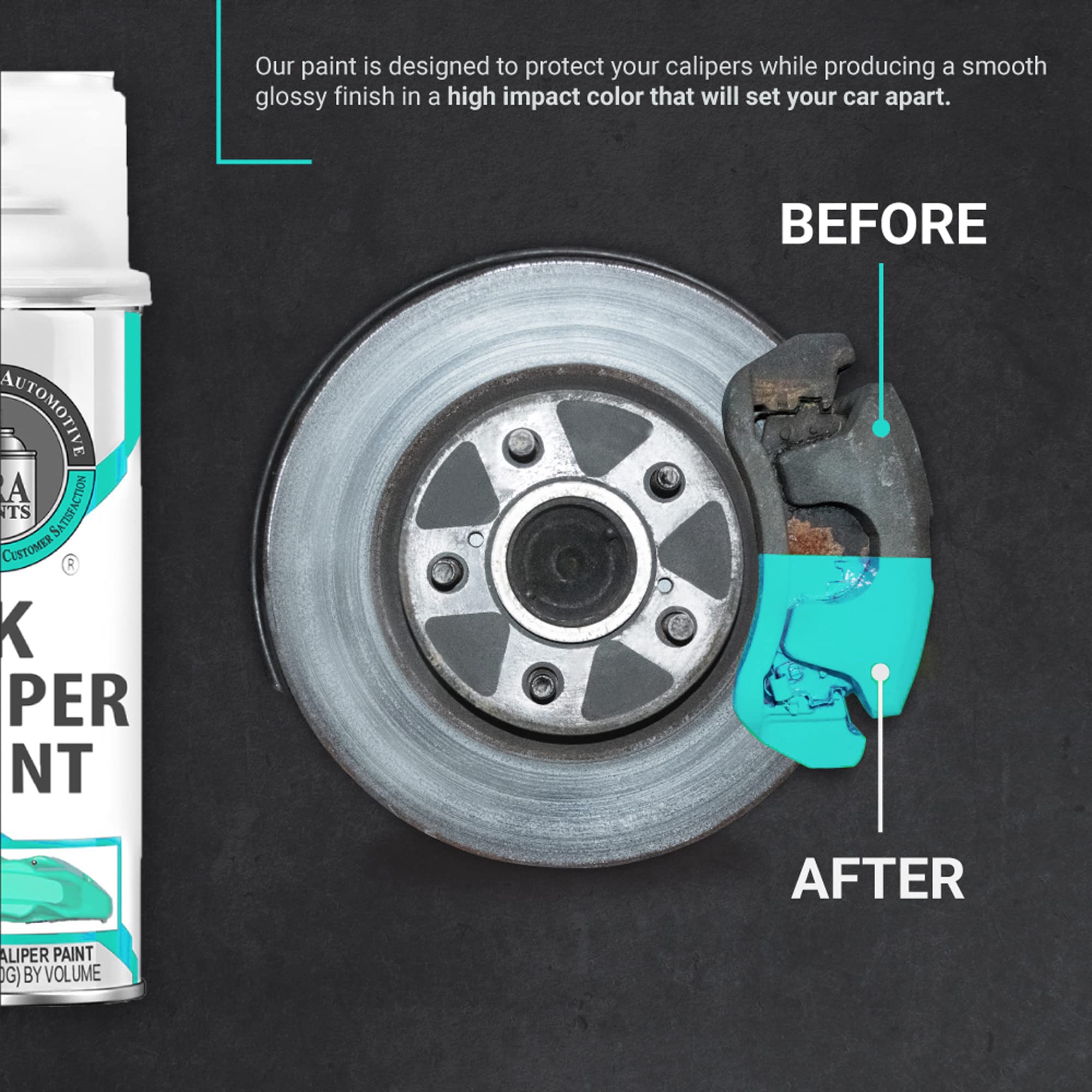 ERA Paints Teal Brake Caliper Paint With Omni-Curing Catalyst Technology - 2K Aerosol Glossy Finish High Temp Resistance And Extreme Durability Against Color Fade And Chemicals Like Brake Fluid