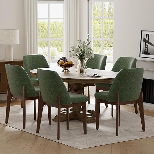 Miniatura 10 de VKNOW Juego de 4 sillas de comedor modernas, sillas de cocina de piel sintética con patas de madera, sillas laterales tapizadas para cocina, Beige