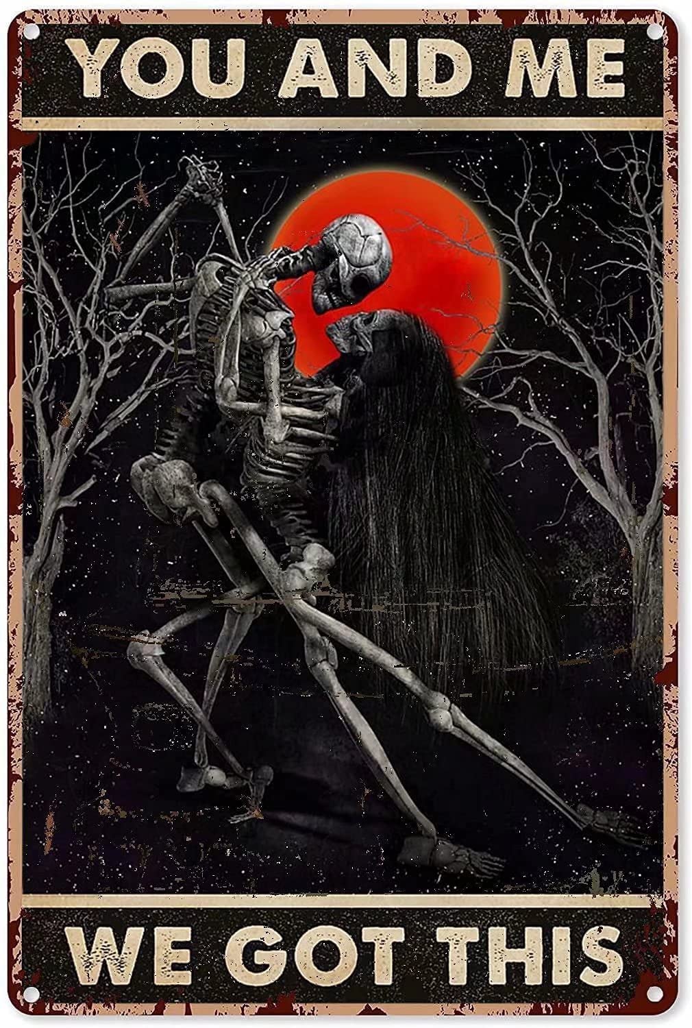 Halloween Skeleton Dance Metal Signs, Fun Poster For Bar Kitchen Cafe Farmhouse Wall Decor 12x16 inch