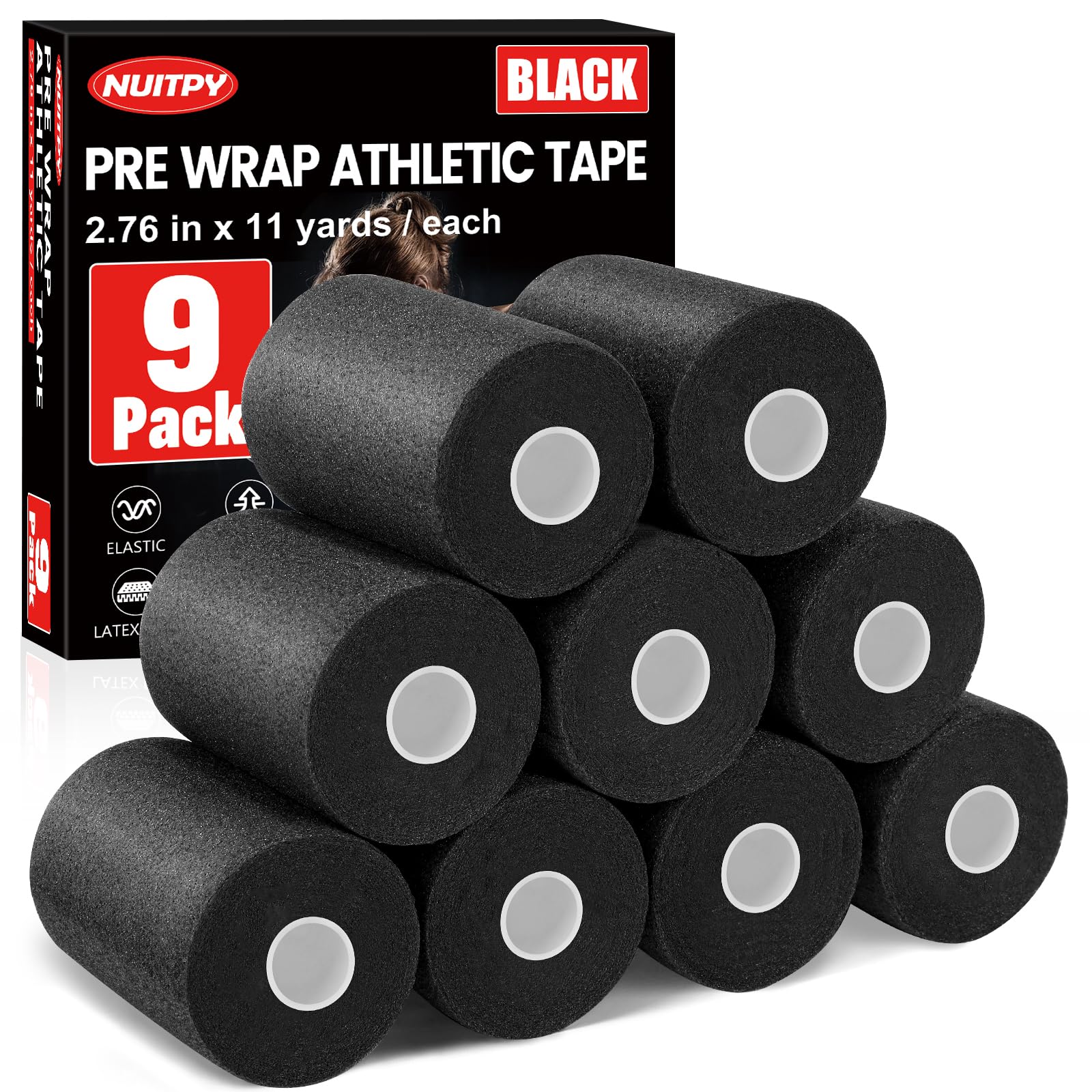 9 Pack Pre Wrap Athletic Tape 2 76 Inch x 11 Yards Prewrap Tape for Hair Soccer Pre